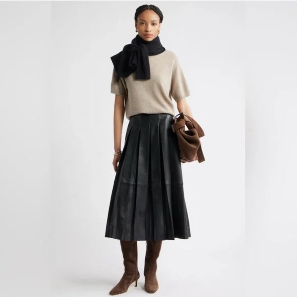 NWOT Nordstrom Leather Pleated Midi Skirt